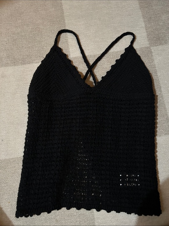 Nectar Clothing Tops - Black Crochet V-Neck Tank Top - Unbranded